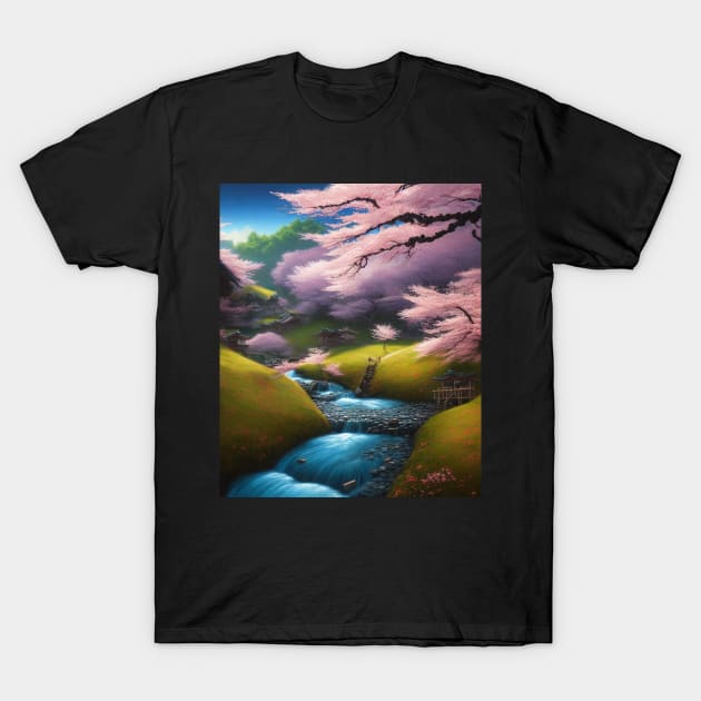 Peaceful Cherry Blossom Landscape T-Shirt by Sparkledoom